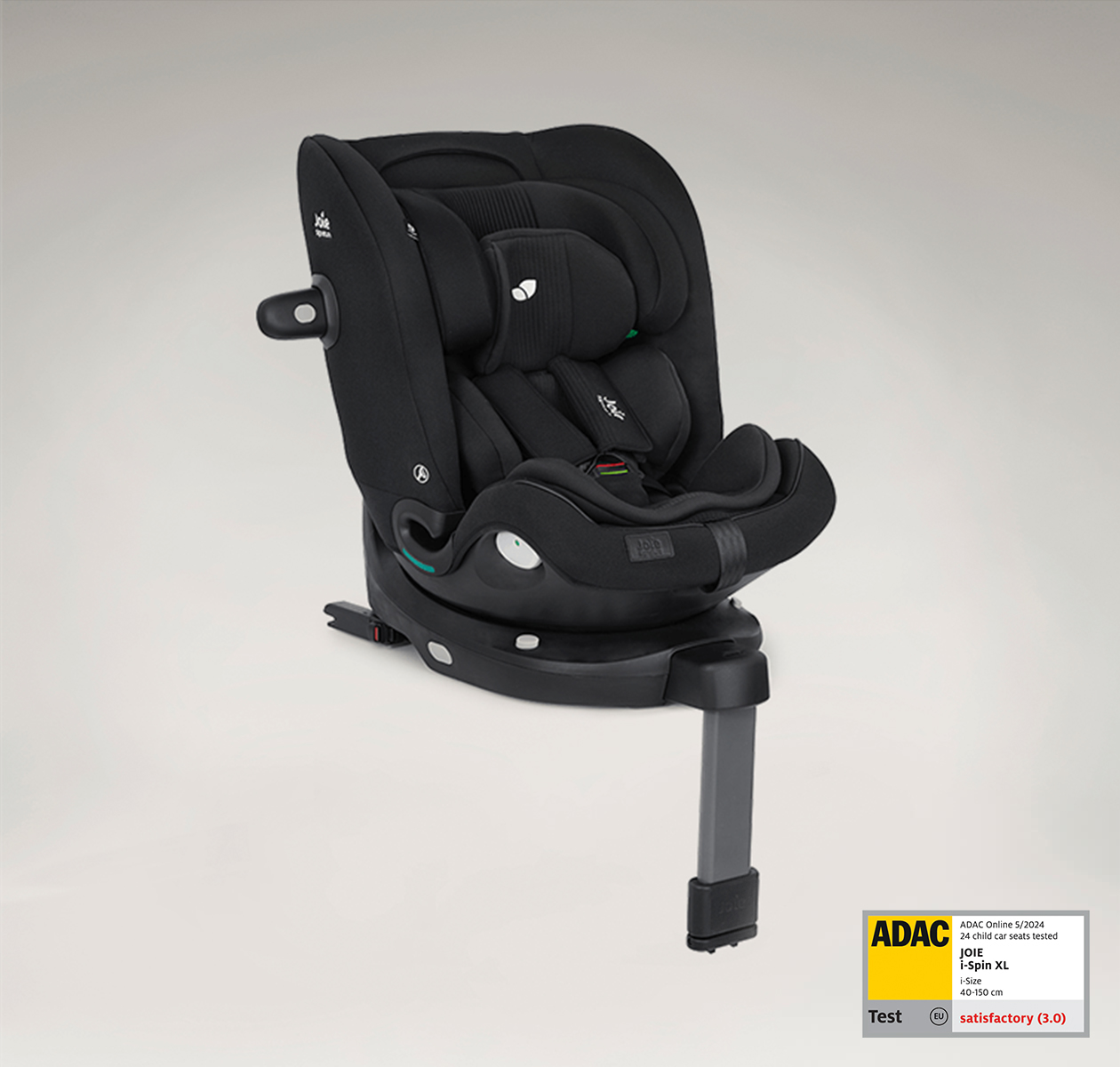 Joie Signature i-spin XL car seat in black, positioned at a right angle.