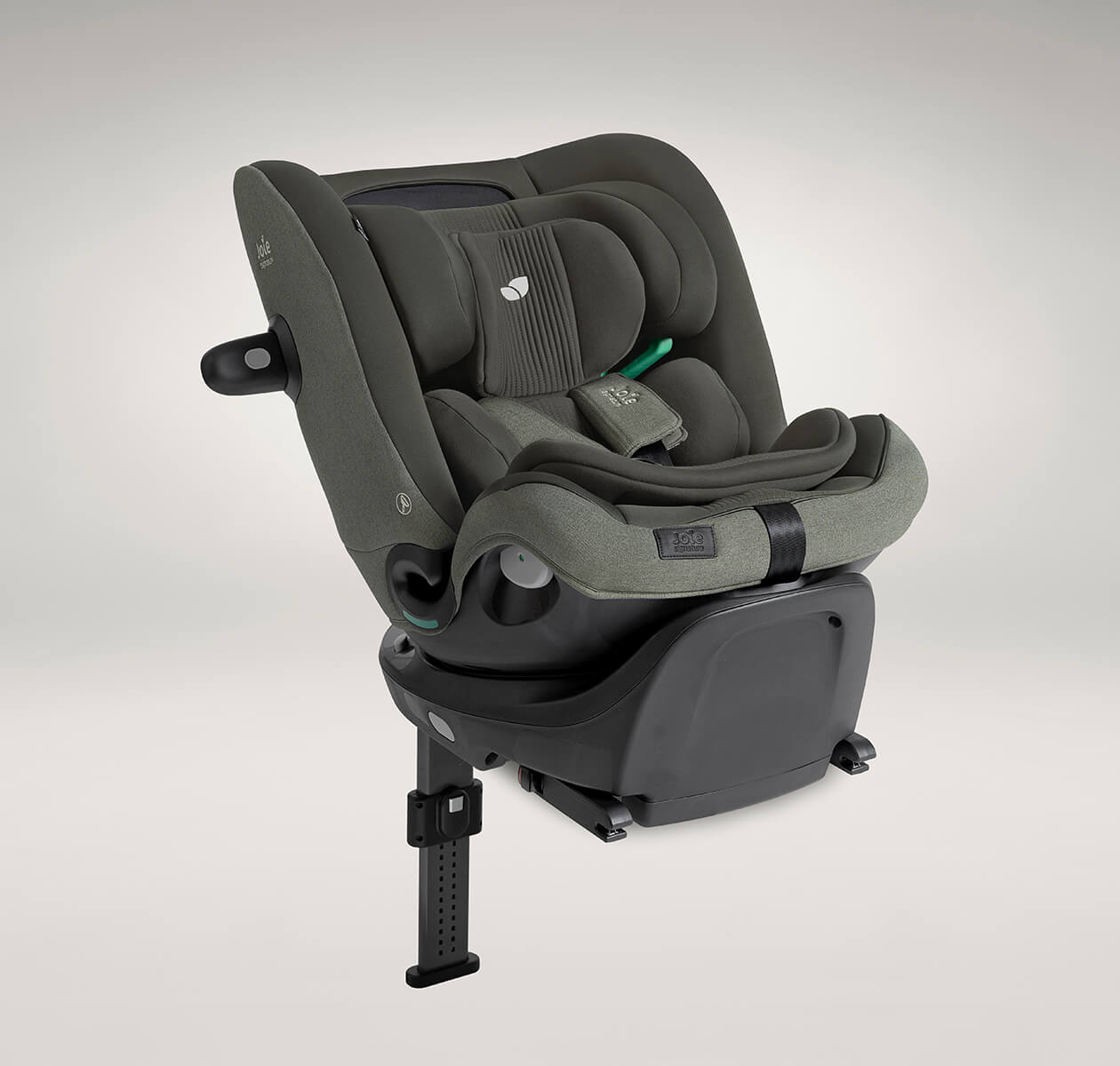 Siège auto Joie Signature i-spin XL vert clair, positionné à angle droit.