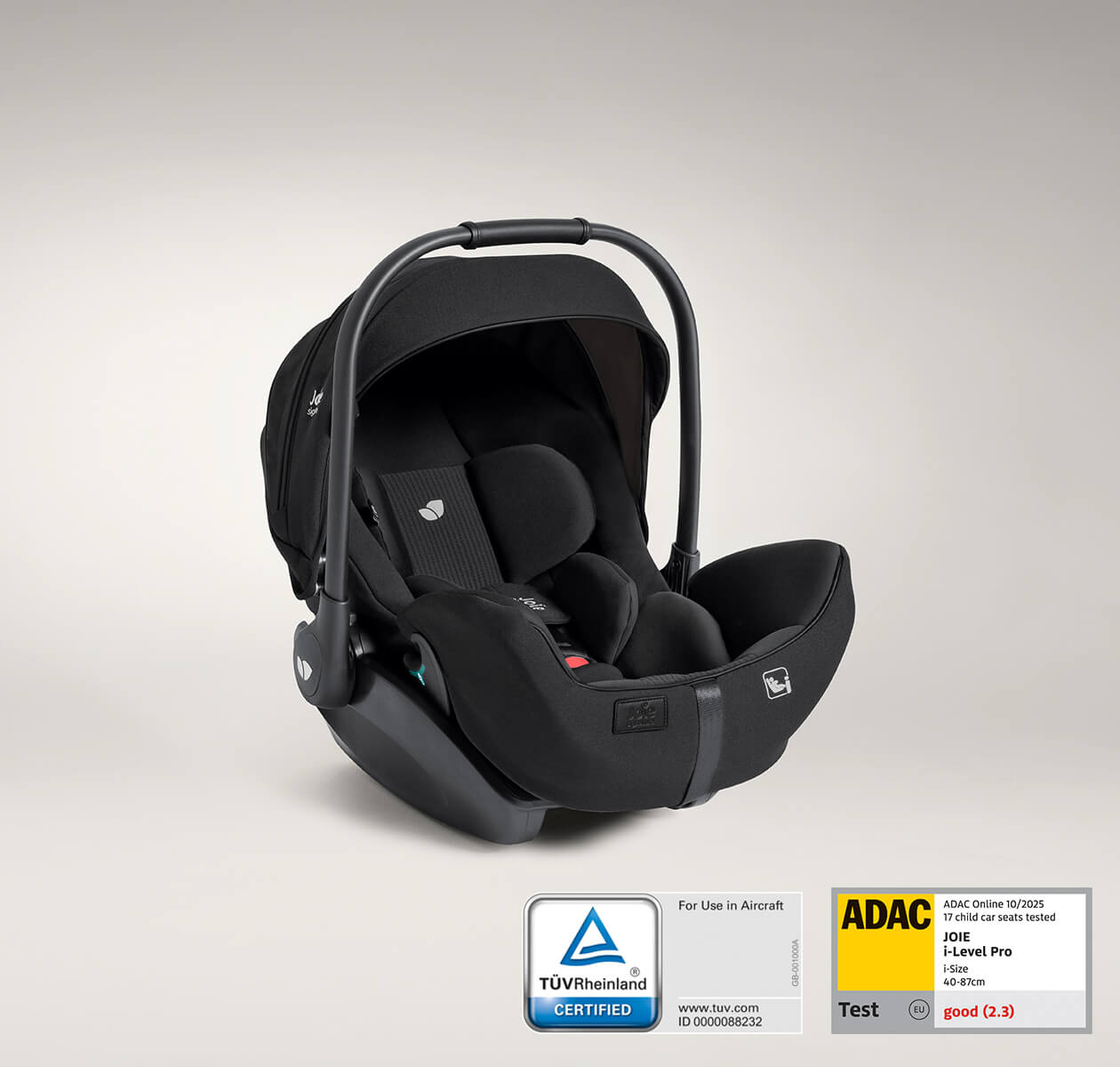 Joie Signature i-Level Pro baby car seat in black facing to the right 