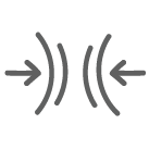 Symbol mit vier nach innen gekrümmten Linien und einem Pfeil, der auf beiden Seiten nach innen zeigt, um einen Seitenaufprall anzuzeigen.