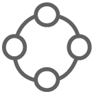 Symbol aus 4 kleinen Kreisen, die in einem größeren Kreis verbunden sind