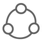 Icon of 3 small circles joined by a line into a larger circle