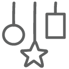 Icons of hanging circle, star, and rectangle