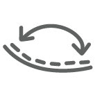 A solid curved line with a dotted curved line on top and a curved double sided arrow pointing at the top and bottom of the lines 

