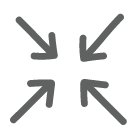 Vier graue Pfeile in einem Quadrat, die von jeder Ecke des Quadrats zur Mitte zeigen, zeigen an, dass das Reisebett leicht zusammenzuklappen ist.