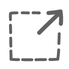 Ein gestricheltes Quadrat mit einem Pfeil von der Mitte des Quadrats, der zur oberen rechten Ecke zeigt. 