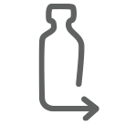 Symbol einer Wasserflasche, die in einem Pfeil endet. Recycelte Textilien