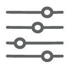 Audiomixer-Symbol mit 4 vertikal gestapelten Zeilen.
