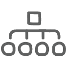 icon of a square with 4 circles connected to it by lines