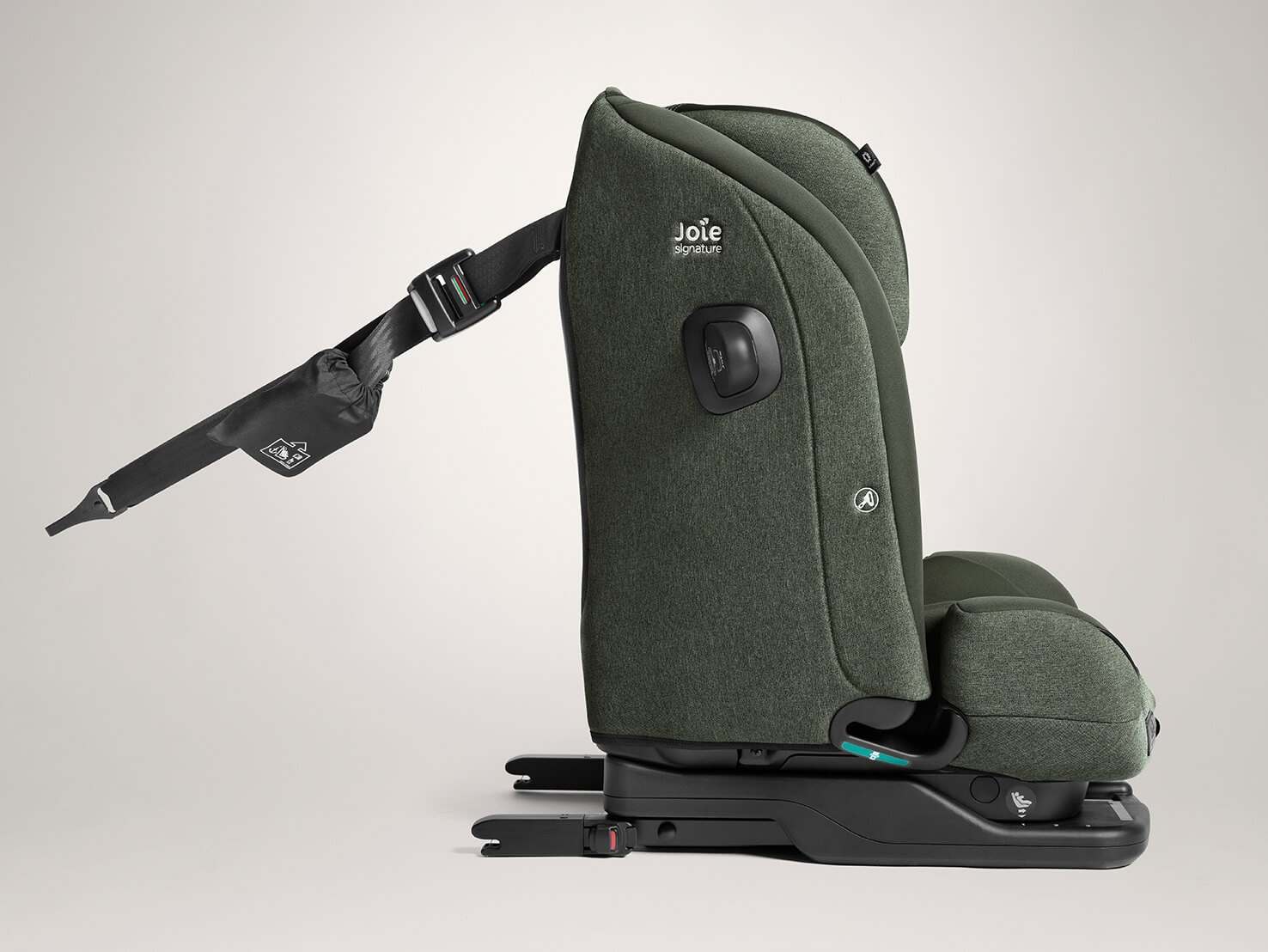 Joie Signature i-Plenti i-Size toddler car seat in evergreen from the right showing top tether strap
