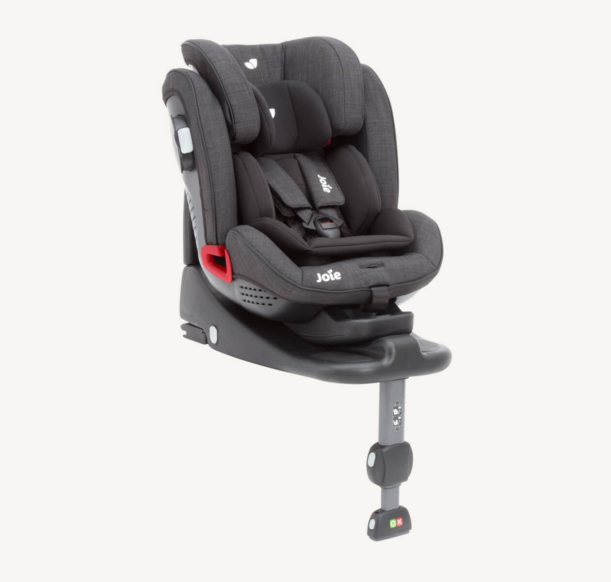  Joie stages car seat in gray and black at an angle.  
