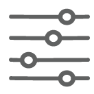 icon of four stacked lines with one circle on each to indicate customizable settings
