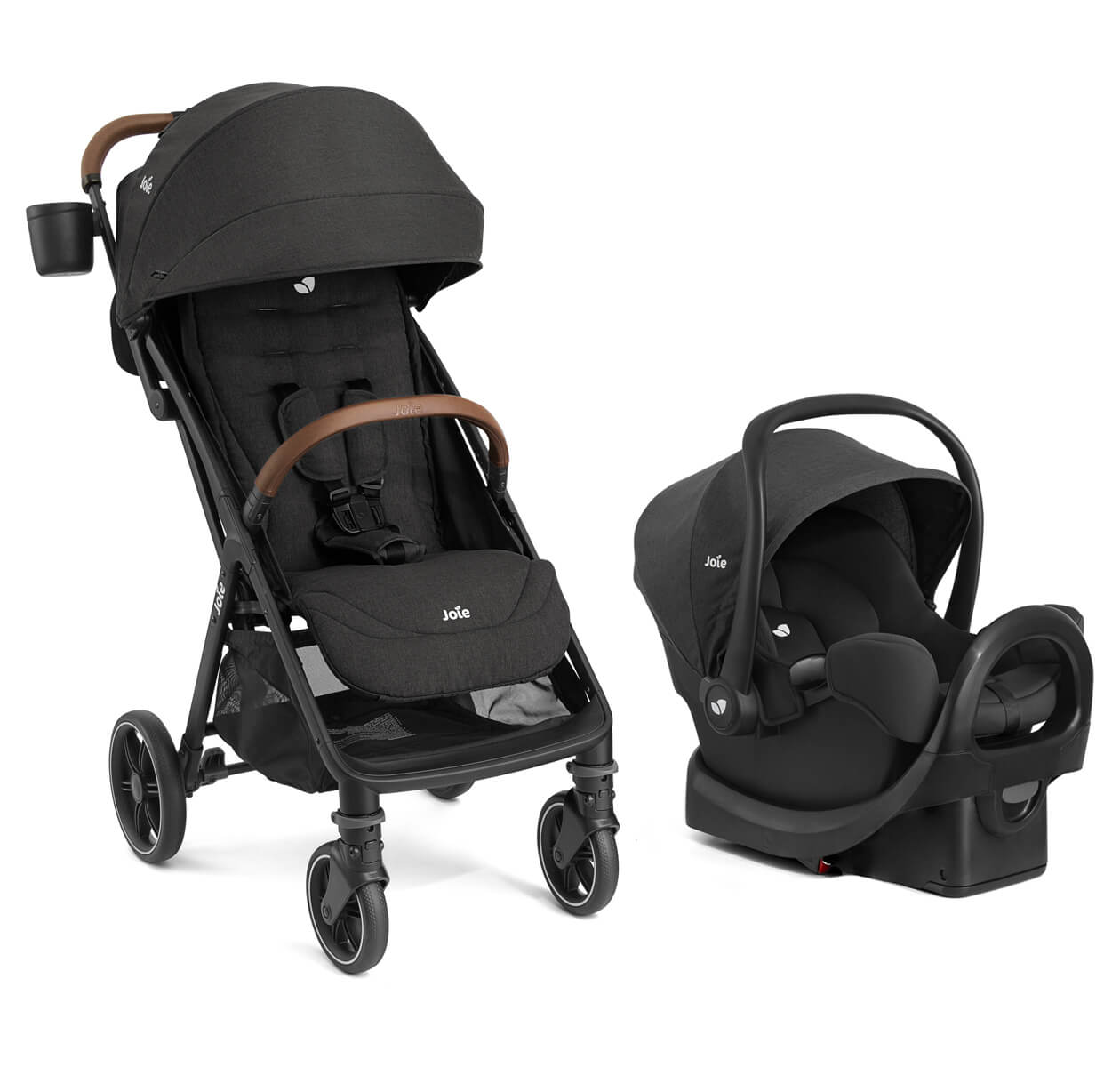 Right angle nutmeg compact and rue car seat in shale on white background
