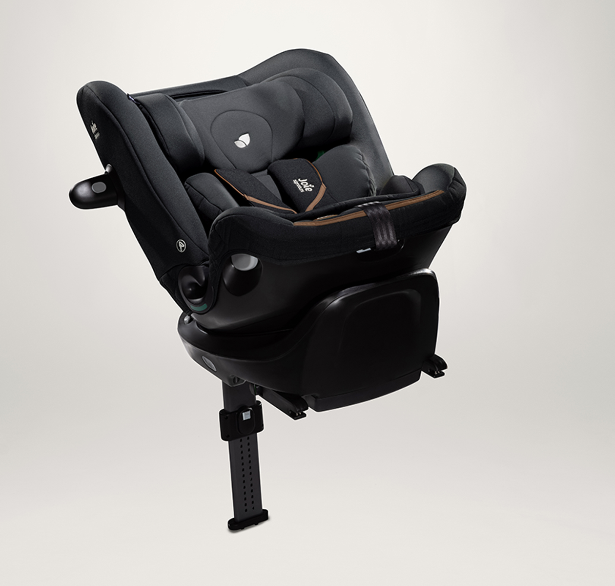 Joie Signature i-spin XL car seat in black, positioned at a right angle.