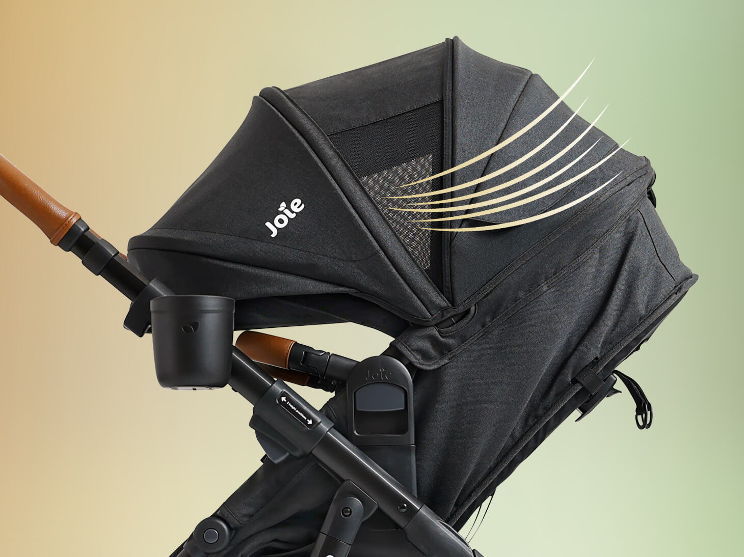 Close up of Ginger DLX Canopy in black on yellow to green gradient background