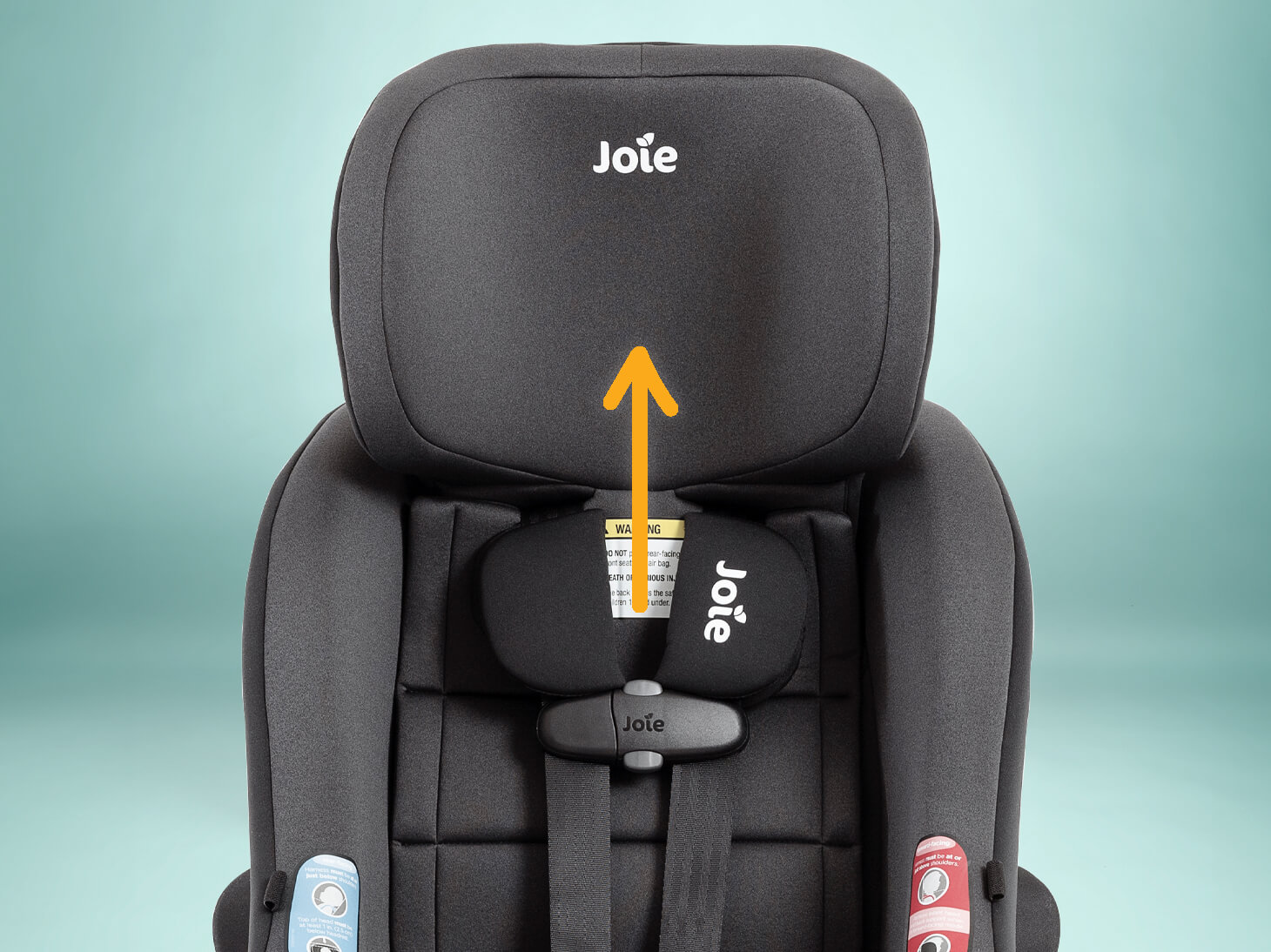 Close up of headrest with arrow going up on Chili spin SI 2-in-1 rotating car seat 
