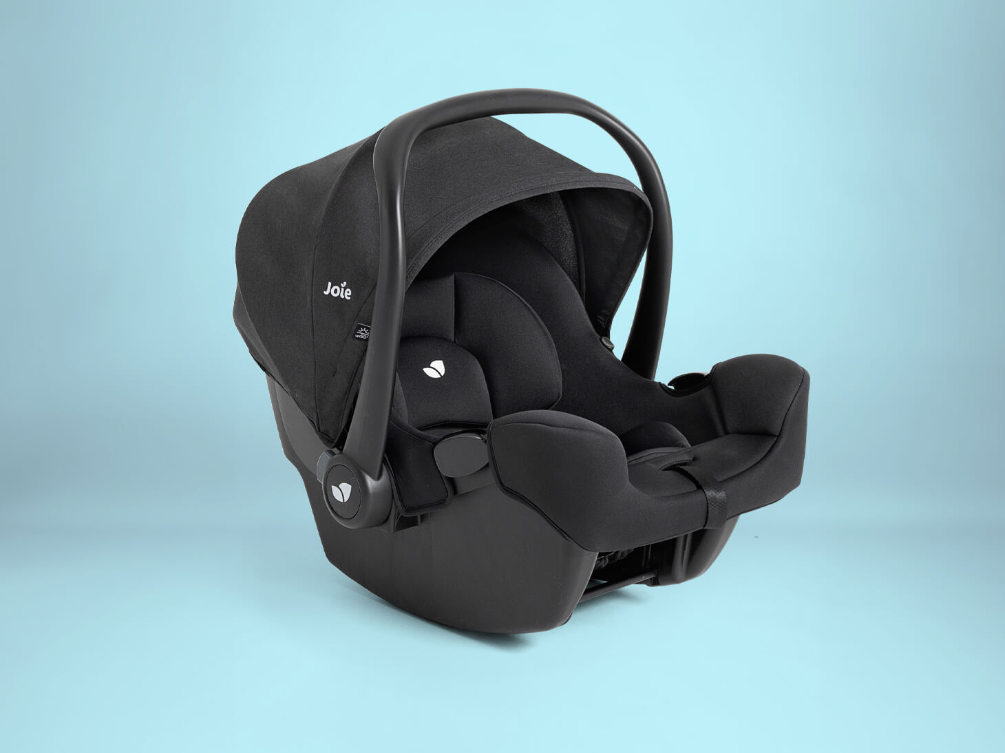 Rue lightweight infant car seat in shale on blue background
