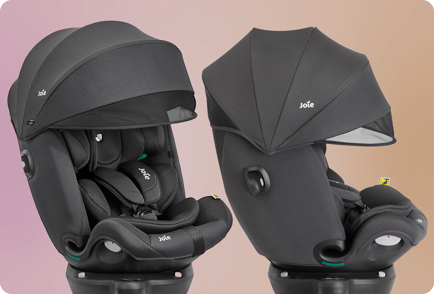 right angle and right profile image of i-spin 360 max with canopy car seat 
