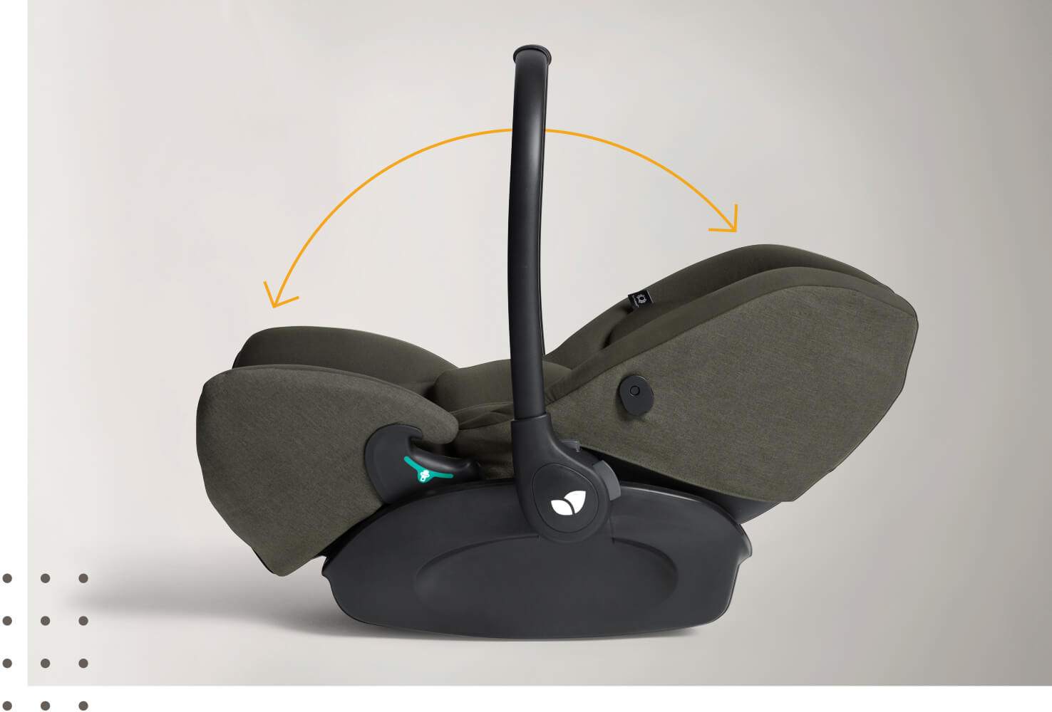 Joie Signature i-Level Pro facing left with yellow arrow indicating recline