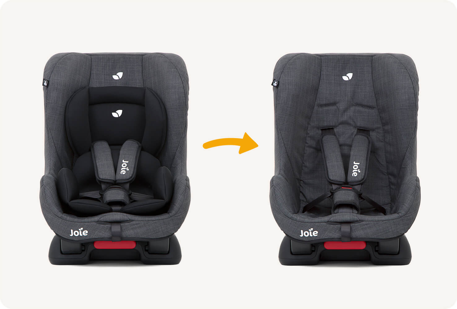  joie tilt car seat with the infant inserts in place for a snug fit