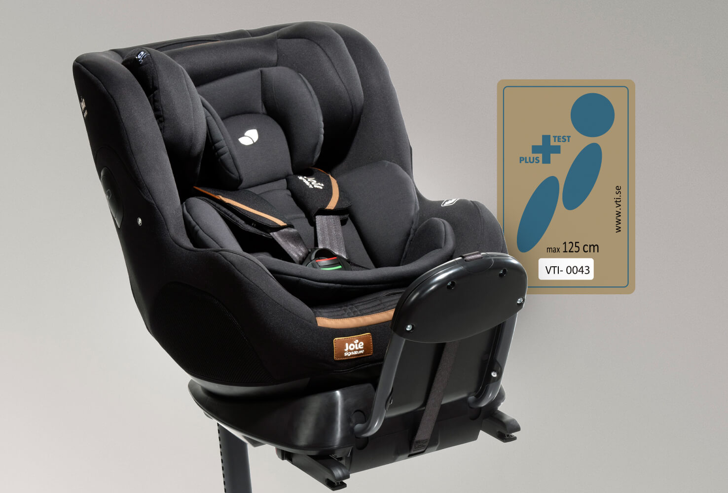   Joie Signature I-Prodigi in carbon gray and black with the swedish plus test badge