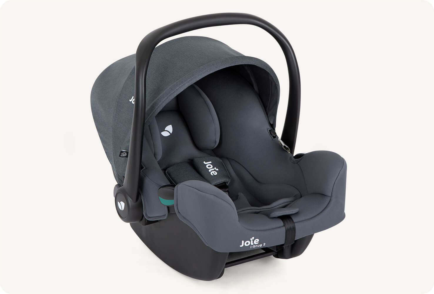 The Joie i-Snug 2 infant carrier in blue at an angle facing to the right.
