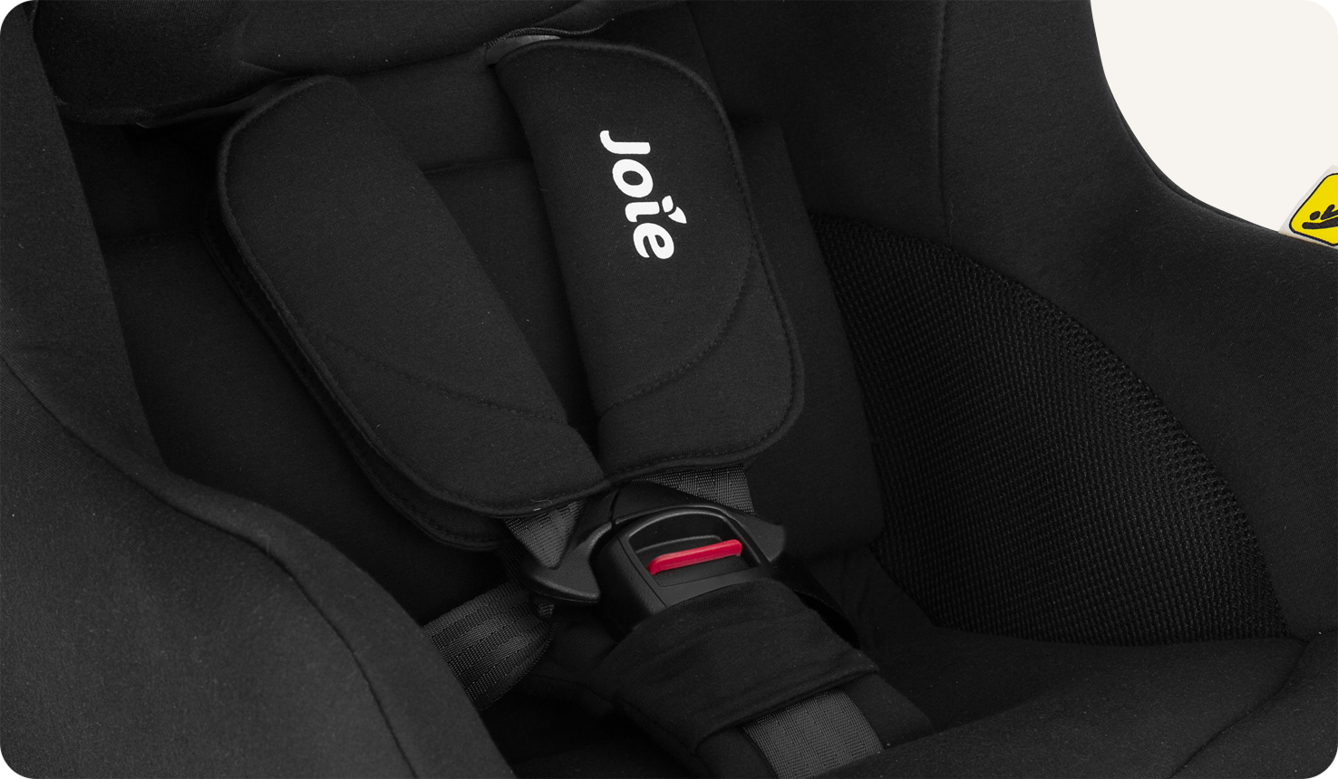 Close up of i-Soren 2 car seat harness and shoulder pads. 
