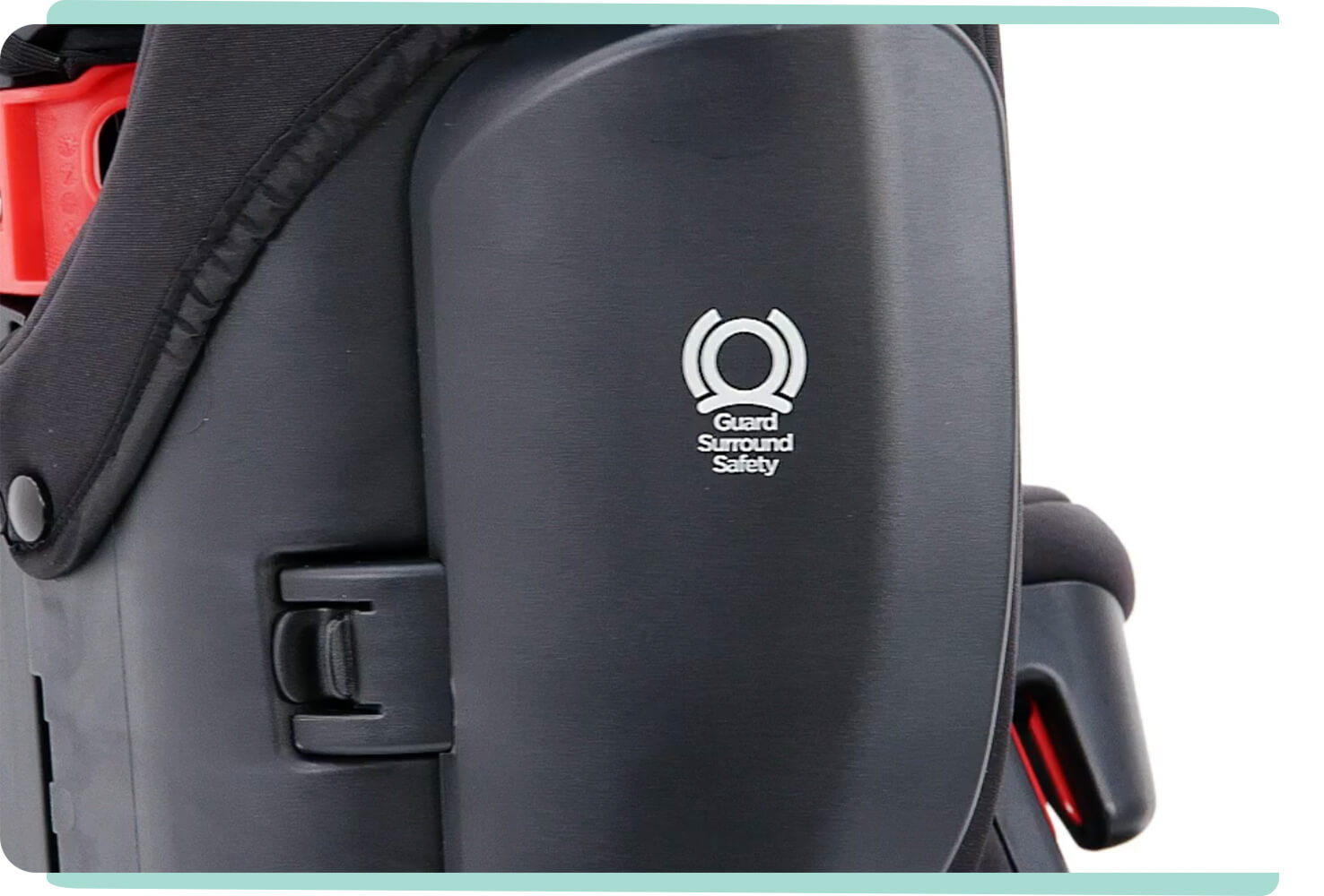  Zoomed in view of side impact protection on Joie trillo shield booster car seat.
