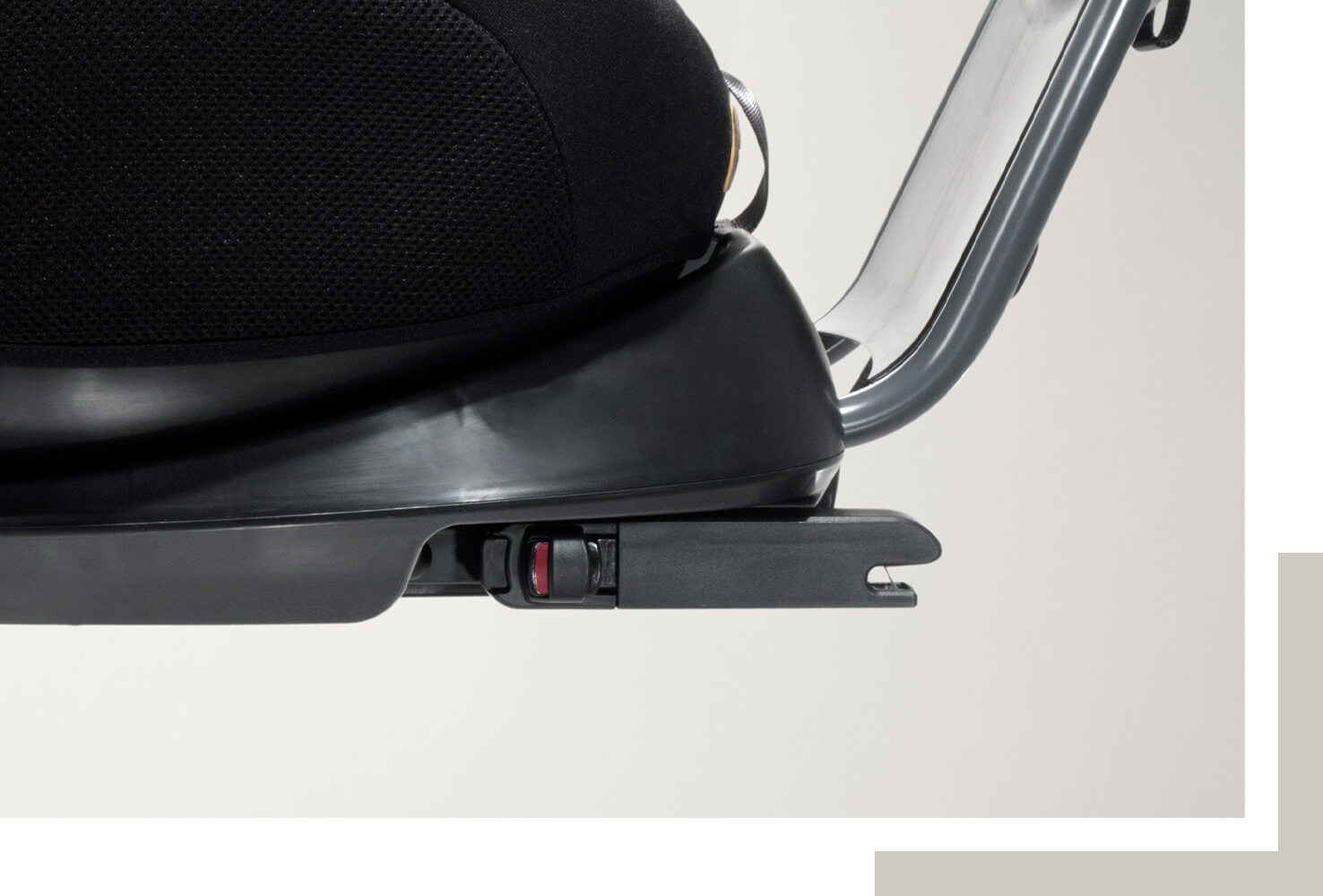   Joie Signature I-Prodigi in carbon gray and black with a close up of the ISOFIX connector point