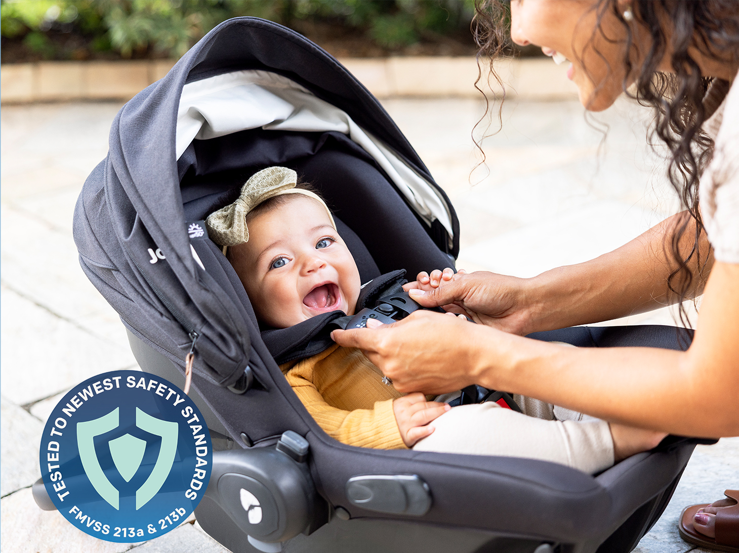 lifestyle of happy baby inside mint latch baseless infant car seat
