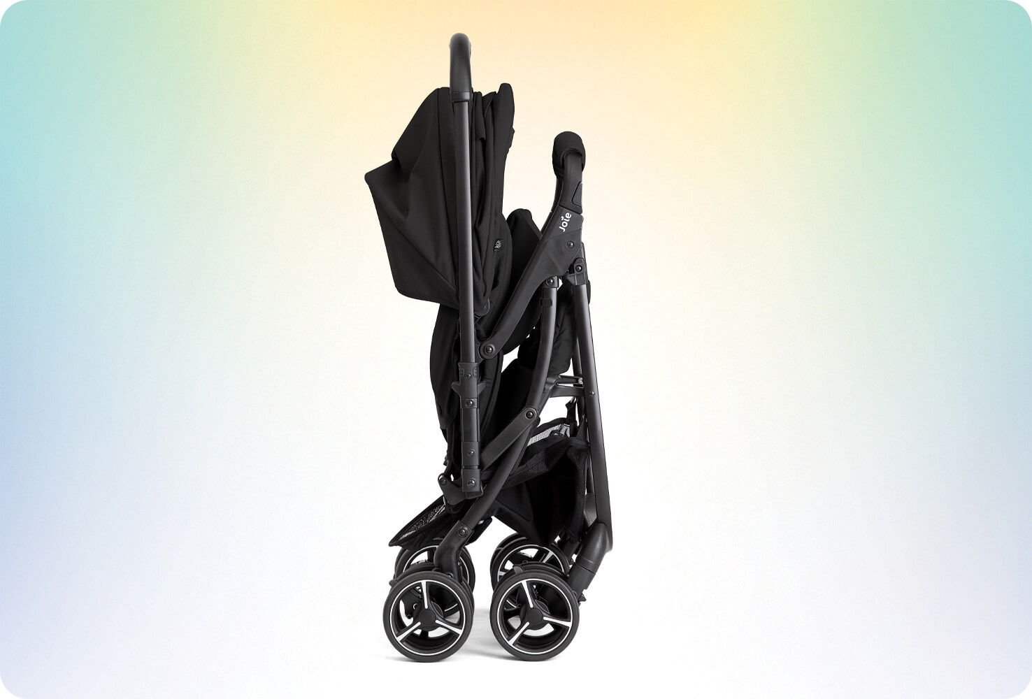 Joie sma baggie 4WD stroller compactly folded.
