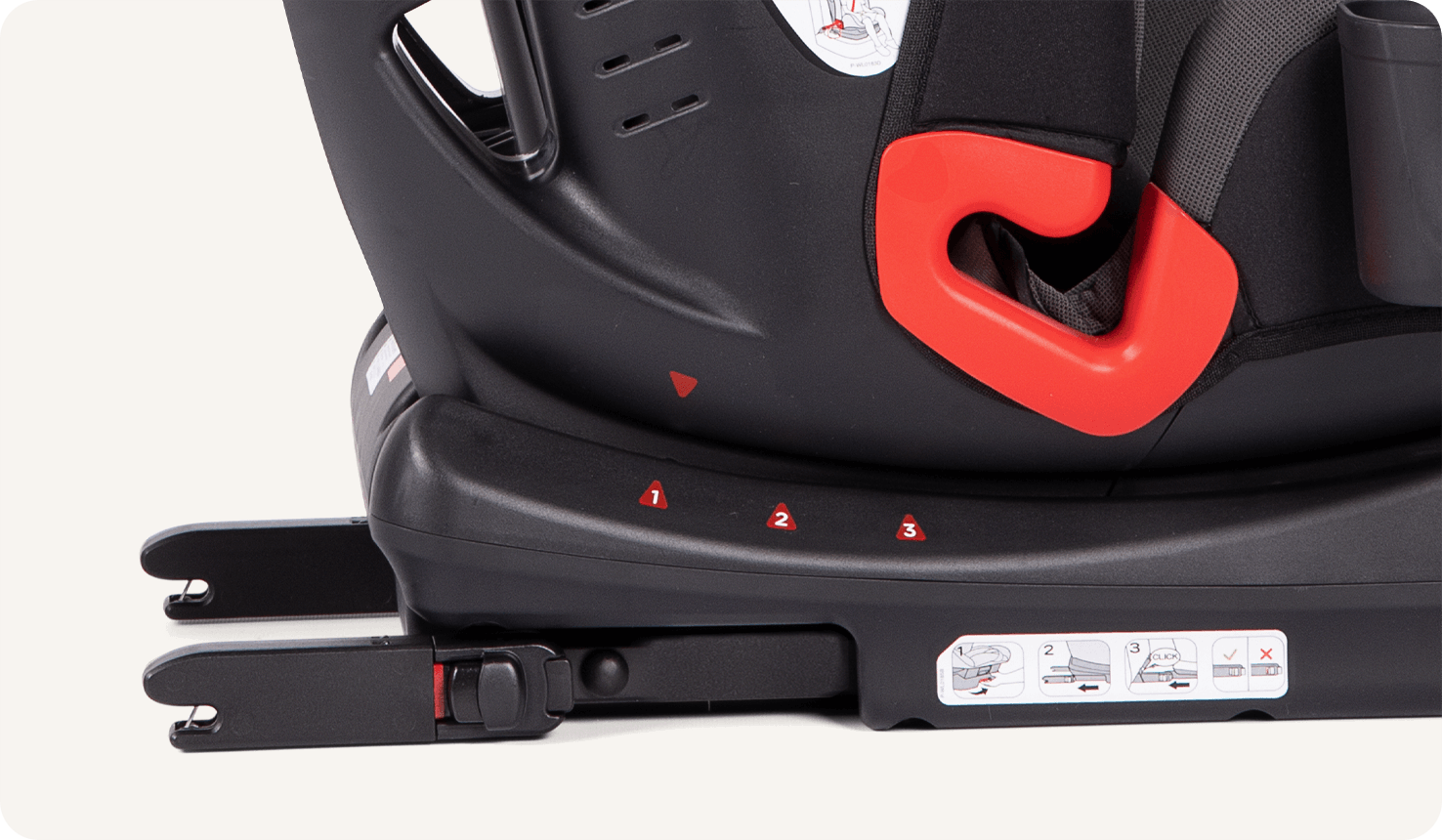 Close-up profile view of the base of the Joie bold R toddler car seat to show the ISOFIX connectors.