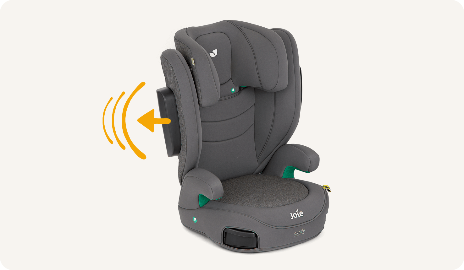 Primer plano del reposacabezas de una silla I-Trillo gris con un corte que muestra las 3 capas de espuma del reposacabezas en el lado izquierdo.