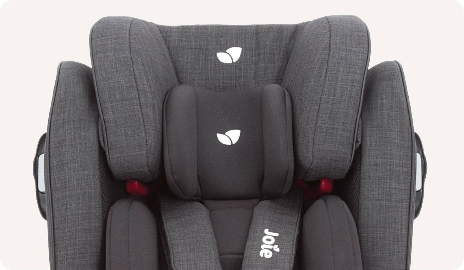 Zoomed in image of Joie stages ISOFIX car seat headrest showing the tri-protect headrest

