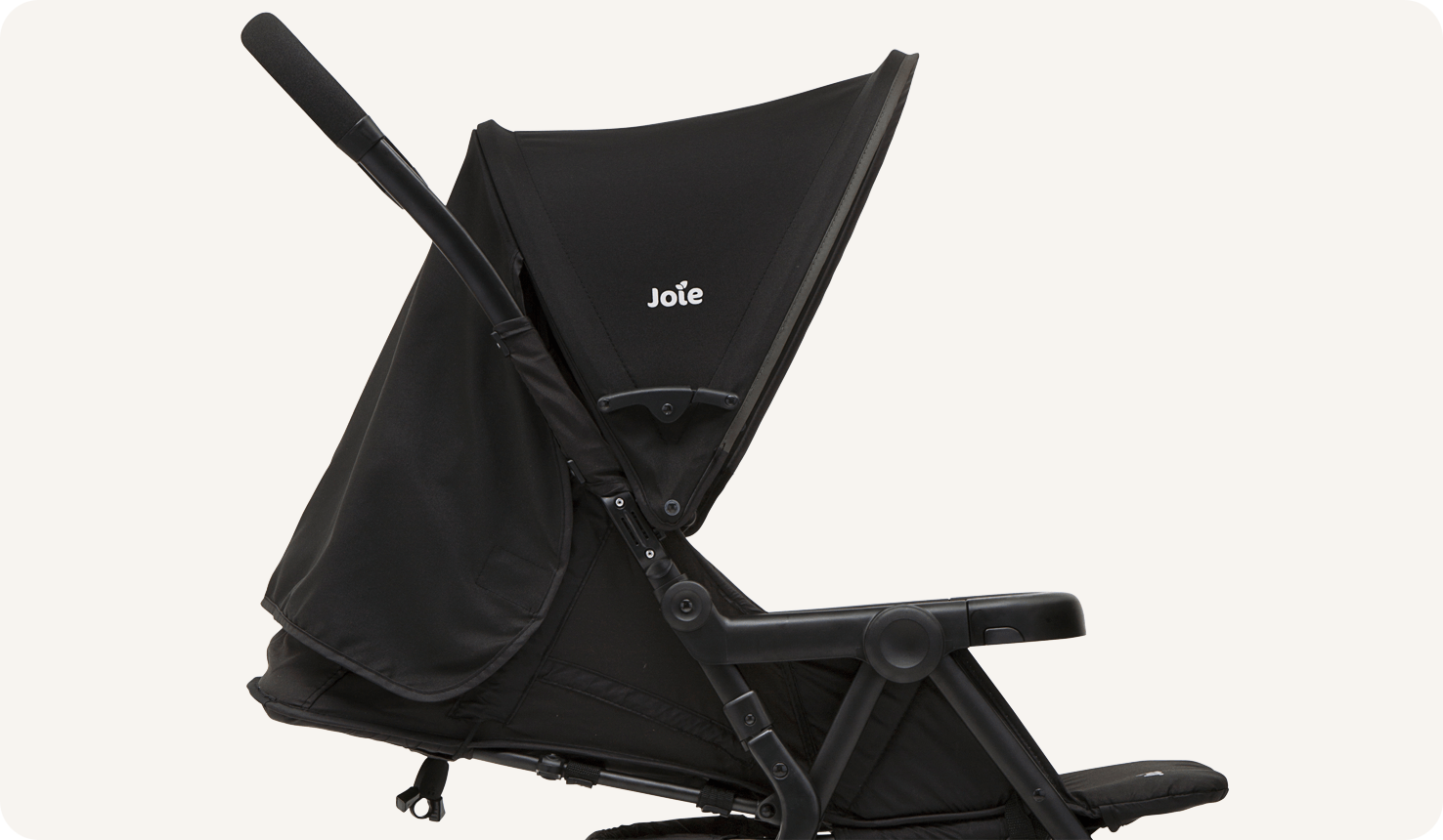  Joie i-Juva travel system pushchair in black close-up of the seat reclined.
