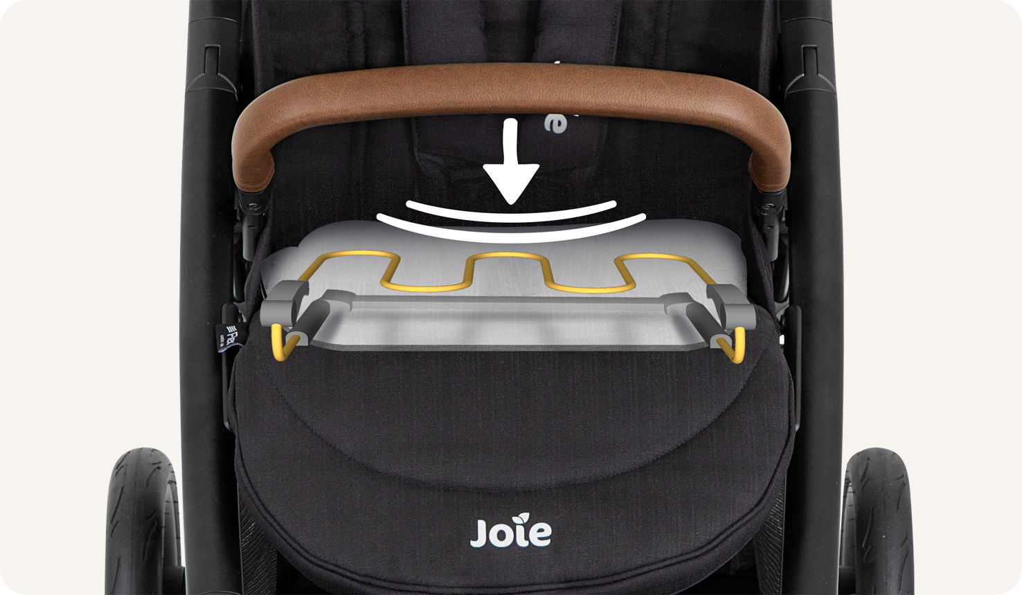   Cochecito Joie mytrax pro negro con animación de un muelle flex en el asiento. 