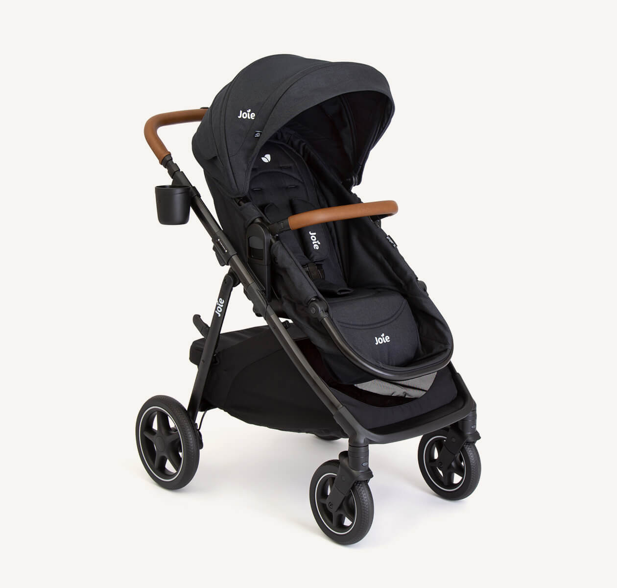 Joie ginger lx pushchair in black at a right angle.
