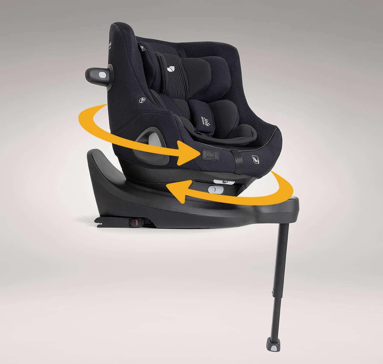 Joie Signature i-harbour pro 3in1 spinning car seat in green facing to the right with orange spinning arrows

