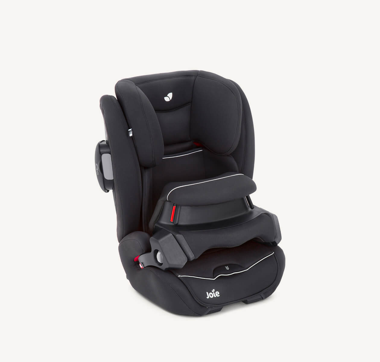 Joie Transcend shielded booster seat in black facing toward the right at an angle.