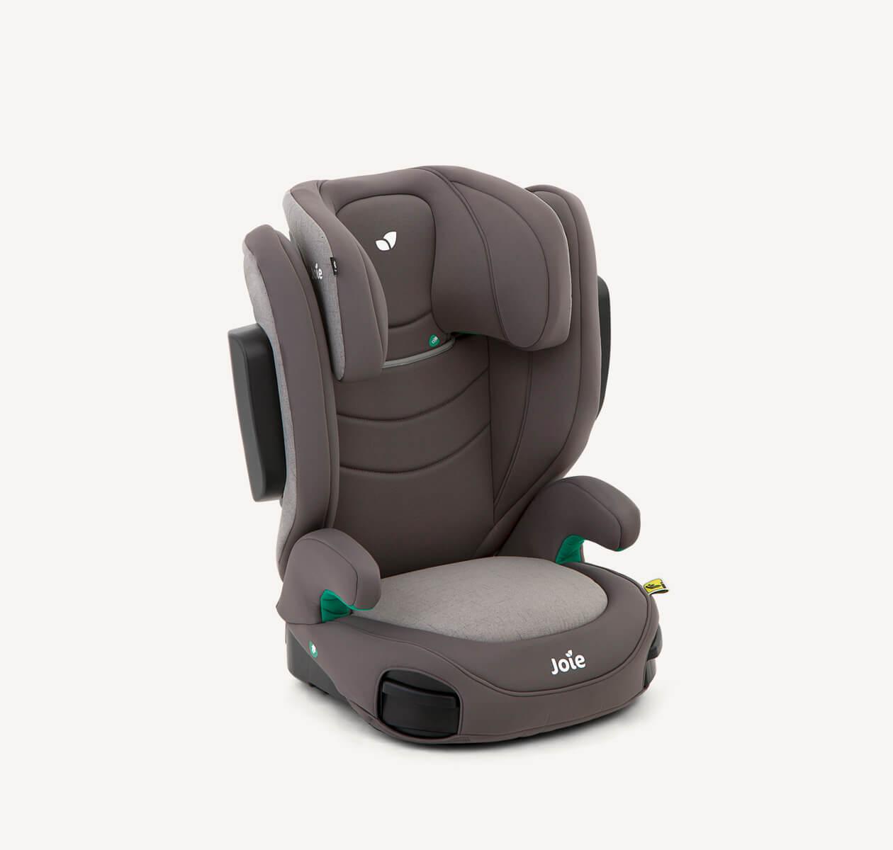 Graue i-Trillo LX Sitzerhöhung mit hoher Rückenlehne, im 45-Grad-Winkel nach rechts zeigend, Kopfstütze in niedrigster Position