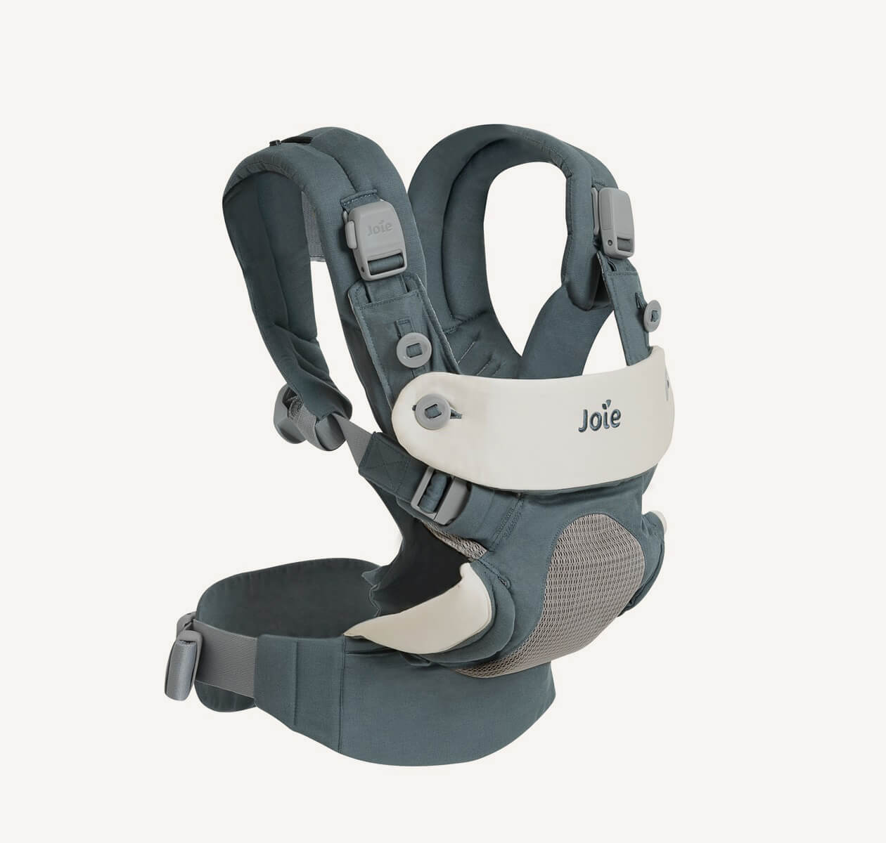 A blue Joie Savvy 4in1 baby carrier at an angle facing right