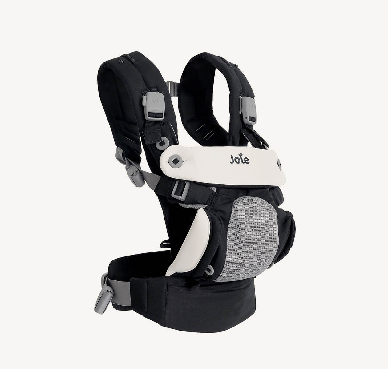 A black Joie Savvy 4in1 baby carrier at an angle facing right
