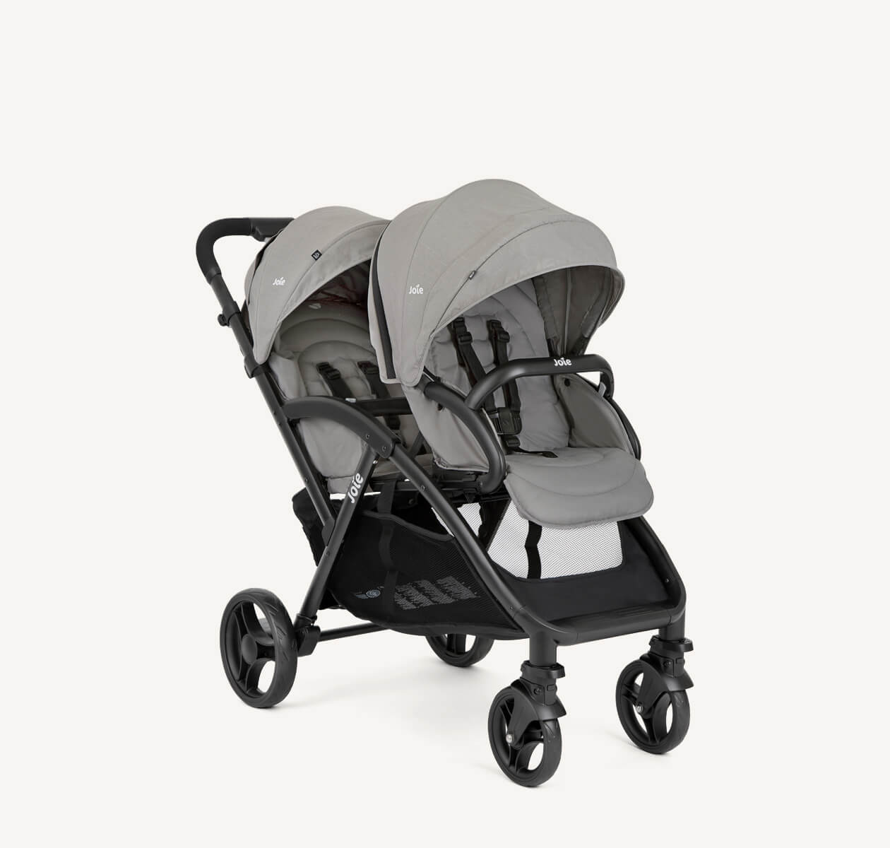  Joie Evalite Duo Geschwisterwagen in Grau schräg von rechts.