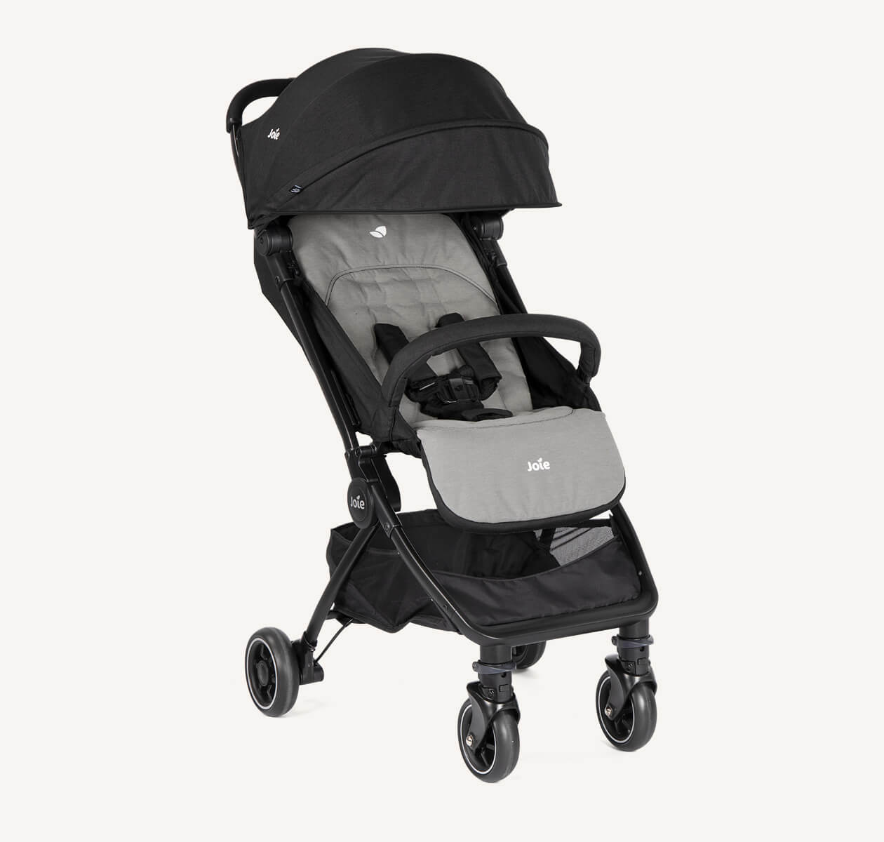  Joie pact pushchair in the colour ember black and gray on a right angle