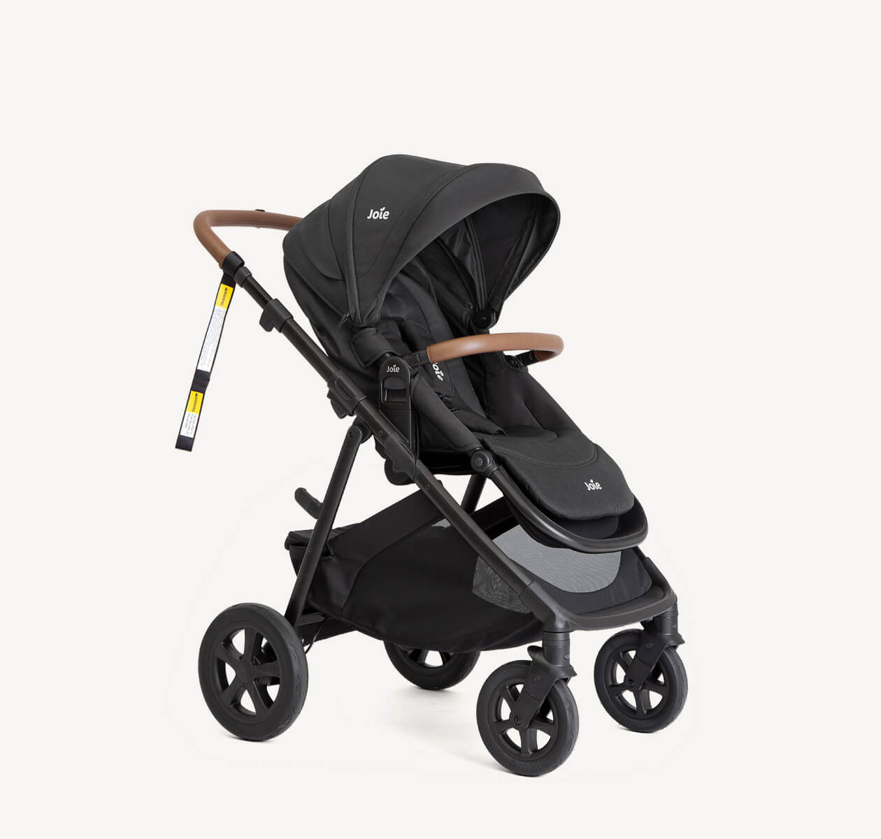 Joie alore stroller in black at an angle.