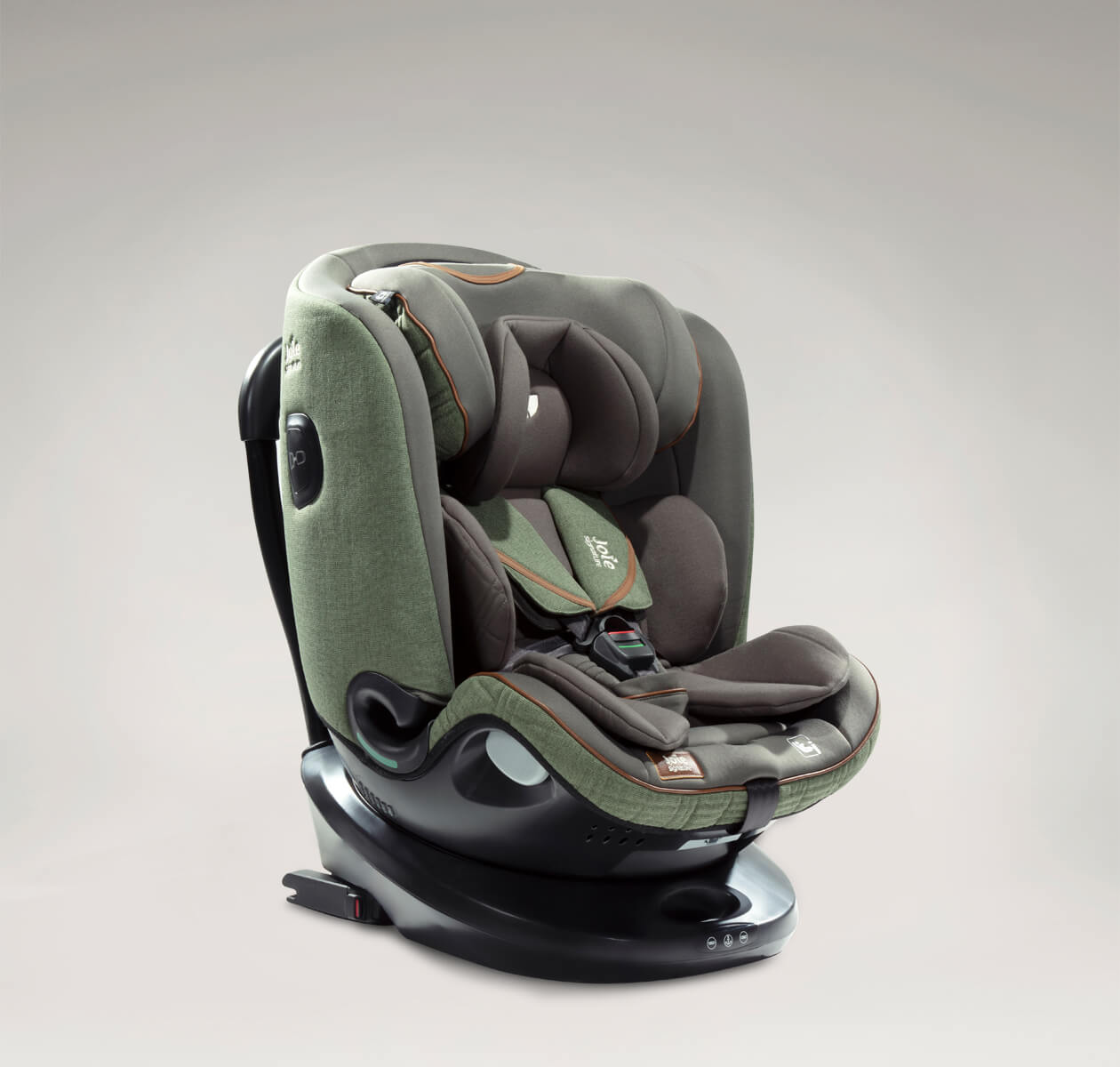 Forest green Joie i-Spin Grow car seat at an angle.