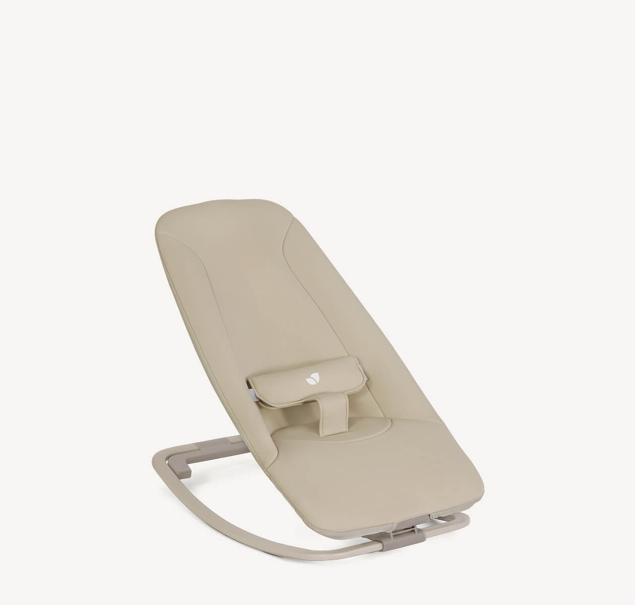 Joie bouncer in neutral beige with cushioned seat and head support.