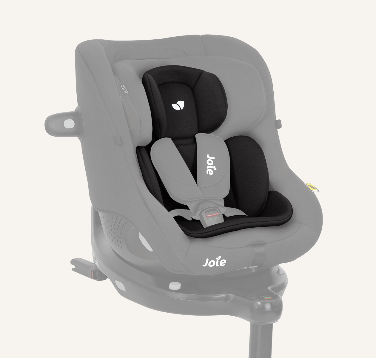 i-Spin 360 compact infant insert in black being used with i-Spin 360 compact spinning car seat. 
