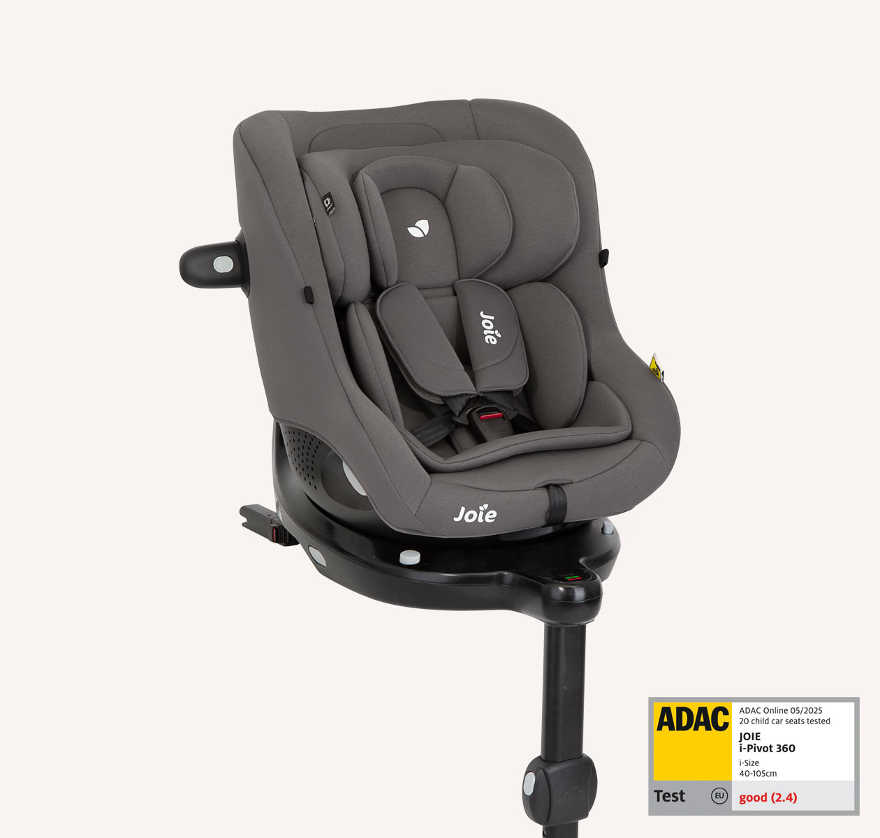 Joie i-Pivot 360 car seat in gray at an angle