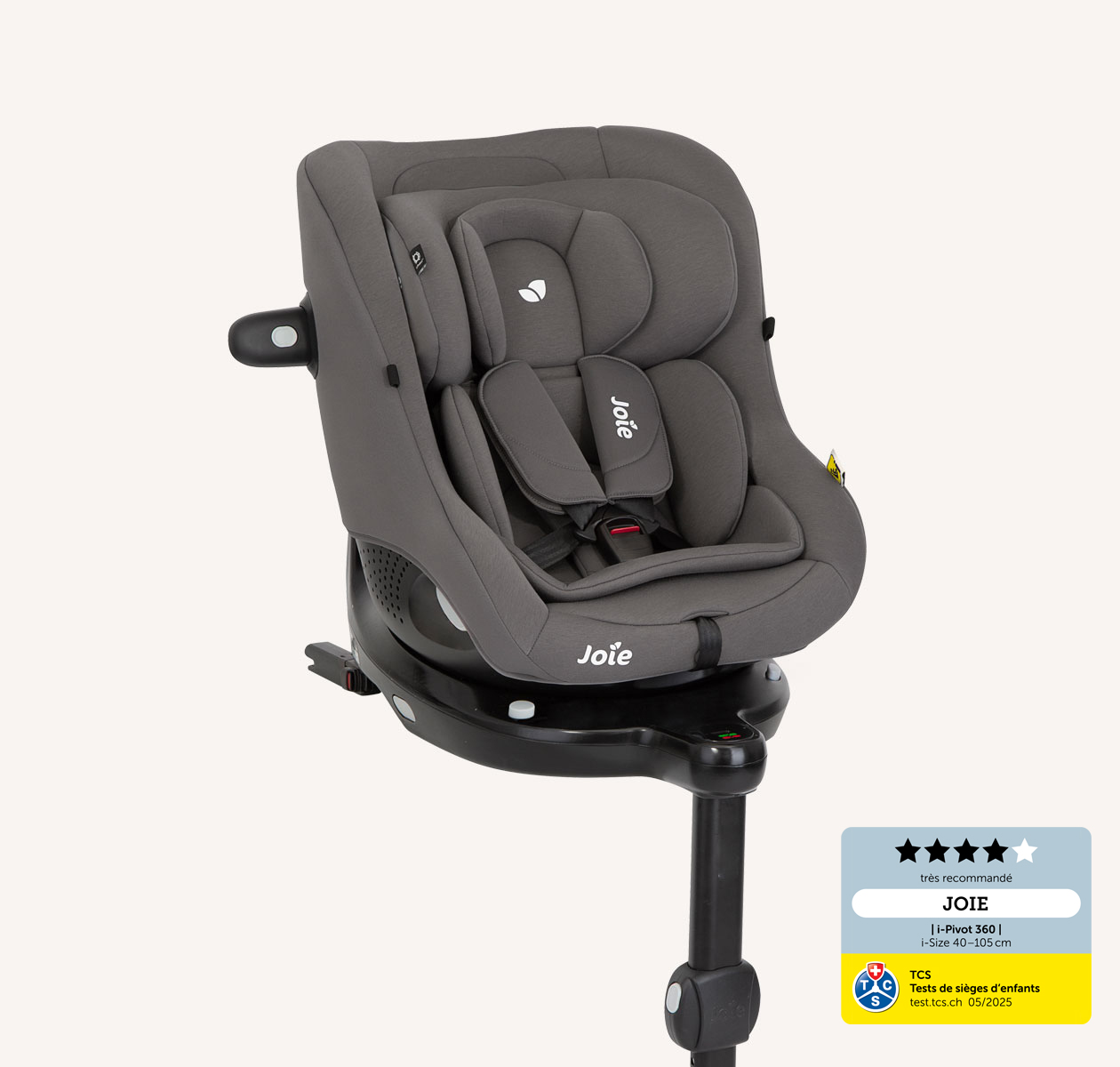 Joie i-Pivot 360 car seat in gray at an angle